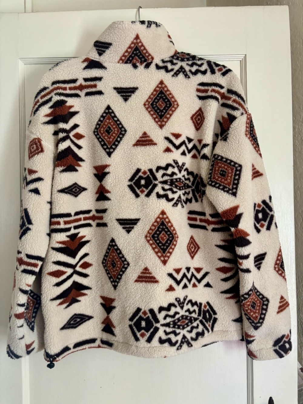Cozy Aztec Print Sherpa Pullover - Cream & Brown - Picture 3 of 3